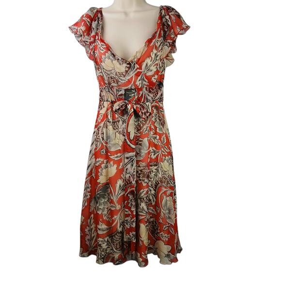 Diane Von Furstenberg SZ 4 Mariana 100% Silk Ruffle Floral Dress Knee Length - Picture 2 of 5